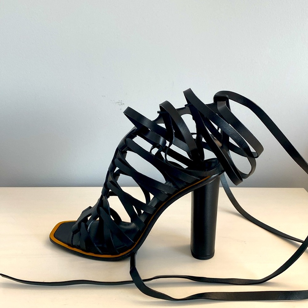 ALTUZARRA Black Leather Wrap Sandals Size 37.5 NWT
